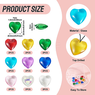 18Pcs 9 Colors Glass Heart Pendants GLAA-TA0003-29-1
