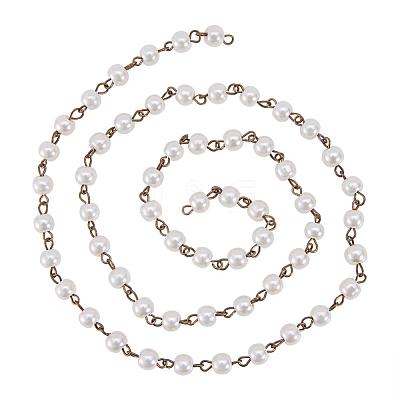 Handmade Round Glass Pearl Beads Chains for Necklaces Bracelets Making AJEW-JB00035-02-1