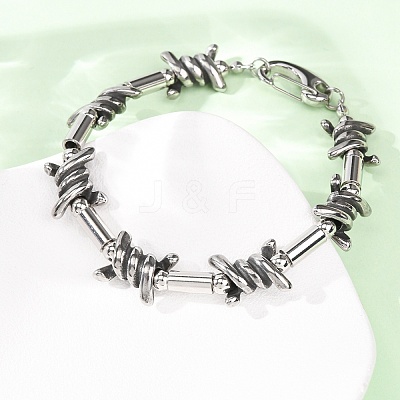 Punk 304 Stainless Steel Barbed Wire Link Chain Bracelets for Women Men BJEW-C148-02AS-1