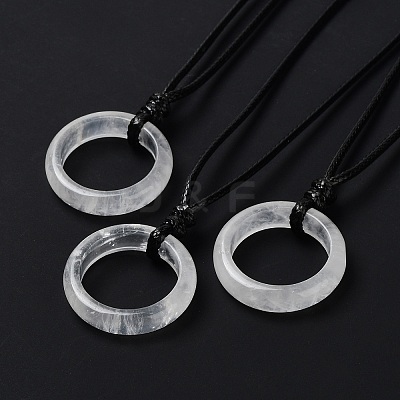 Natural Quartz Crystal Ring Pendant Necklace with Waxed Cords NJEW-R262-01A-05-1
