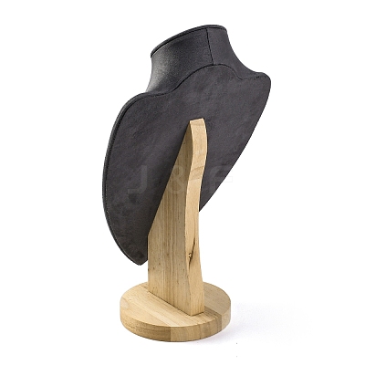 Bust Shaped Microfiber & Wood Jewelry Necklace & Earrings Display Stands NDIS-H042-01C-02-1