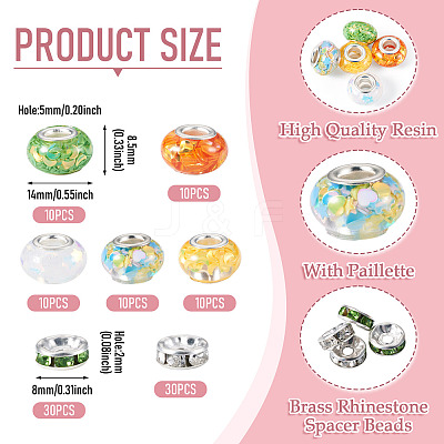 50Pcs 5 Colors Transparent Resin Rondelle European Beads RESI-TA0005-63A-1