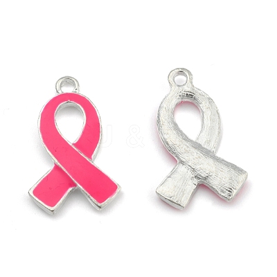 October Breast Cancer Pink Awareness Ribbon Alloy Enamel Pendants ENAM-E262-S-1