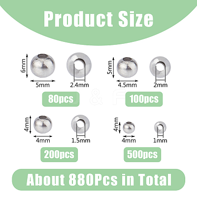 880Pcs 4 Style 304 Stainless Steel Round Seamed Beads STAS-DC0015-28-1