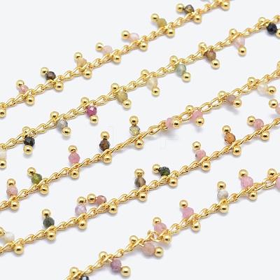 Natural Multicolor Tourmaline Handmade Beaded Chains CHC-P003-11G-1
