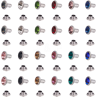 120 Sets 12 Colors Brass Rhinestone Rivets FIND-CY0001-60-1