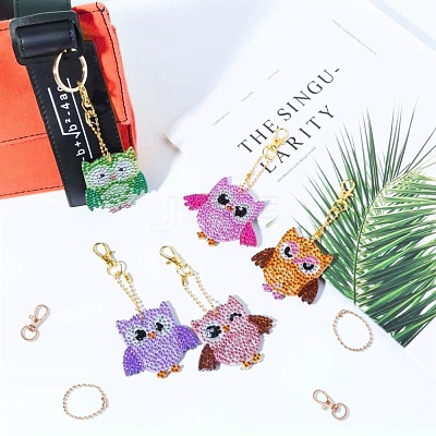 DIY 5D Owl Diamond Painting Keychain Kit DIY-WH0163-82A-1