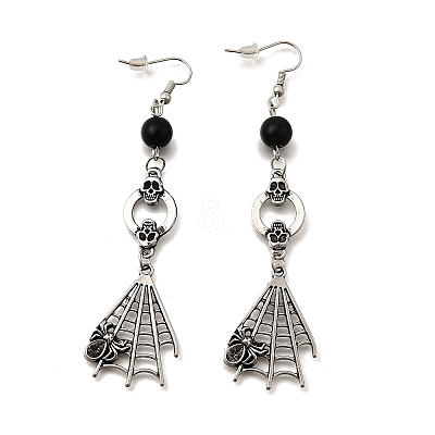 Halloween Alloy Skull Dangle Earrings EJEW-K316-01B-AS-1