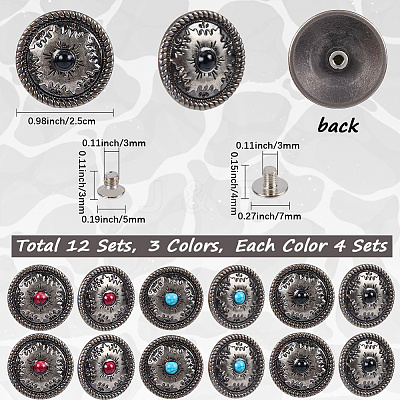 12 Sets 3 Colors Alloy Decorative Rivets BUTT-CP0001-07B-1