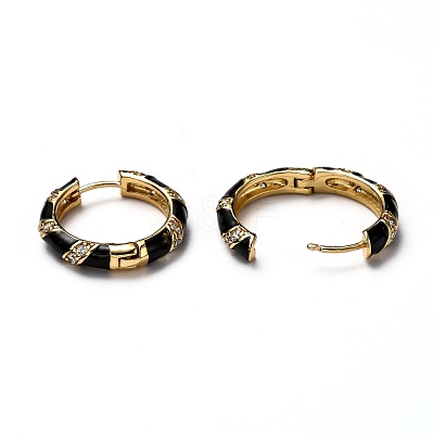 Brass Micro Pave Clear Cubic Zirconia Huggie Hoop Earrings EJEW-H121-22G-1