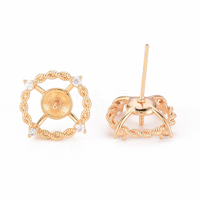 Brass Micro Pave Clear Cubic Zirconia Stud Earrings Findings KK-T062-122G-NF-1