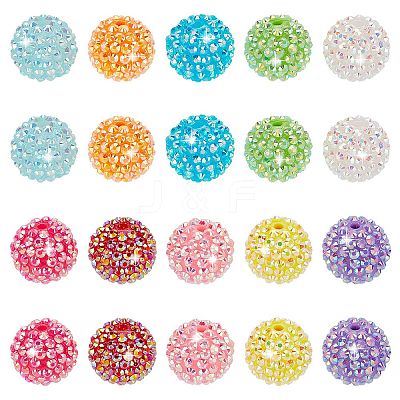 20Pcs 10 Colors AB Color Plated Acrylic Rhinestone Beads OACR-PH0004-01-1