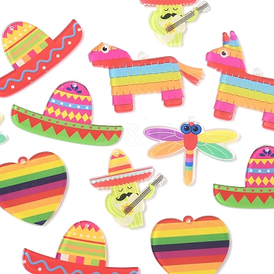 12Pcs 6 Styles Rainbow Color Printed Acrylic Pendants Sets OACR-FS0002-10-1
