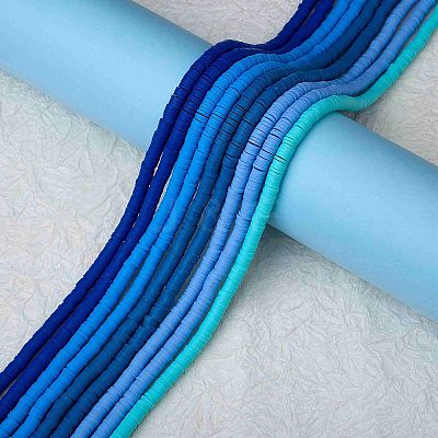 10 Strands 5 Colors Flat Round Handmade Polymer Clay Beads CLAY-SZ0002-02D-1
