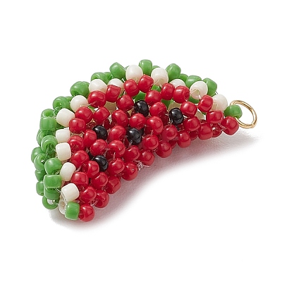 Handmade Glass Seed Beaded Watermelon Pendants PALLOY-MZ00395-1