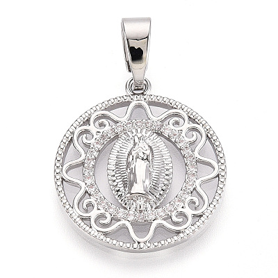 Brass Micro Pave Clear Cubic Zirconia Pendants KK-N268-53P-1