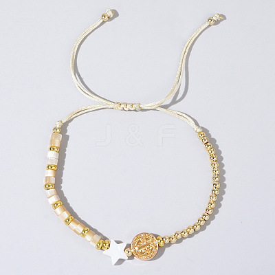 Vintage Gemstone & Brass & Natural Shell Beads Braided Bead Bracelets for Women RT0028-3-1
