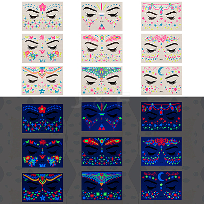 9 Sheets 9 Style Creative Fluorescent Face Tattoo Paper Stickers STIC-TA0002-01-1