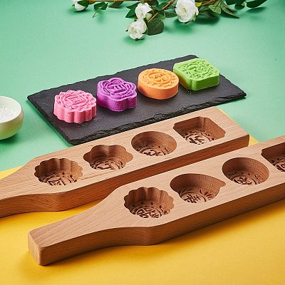 Flower & Flat Round & Square Wooden Press Mooncake Molds BAKE-SZ0001-04-1