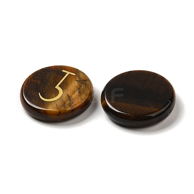 13Pcs Flat Round Natural Tiger Eye Rune Stones G-K335-08D-1