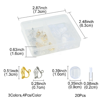 12Pcs 3 Colors Brass Clip-on Earring Findings KK-FS0001-33-1