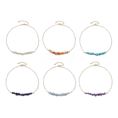 Natural & Synthetic Mixed Gemstone Chip Bib Necklaces NJEW-JN04950-1