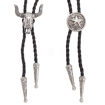 2Pcs 2 Styles Adjustable Vintage PU Leather Bolo Tie NJEW-GF0001-10AS-1