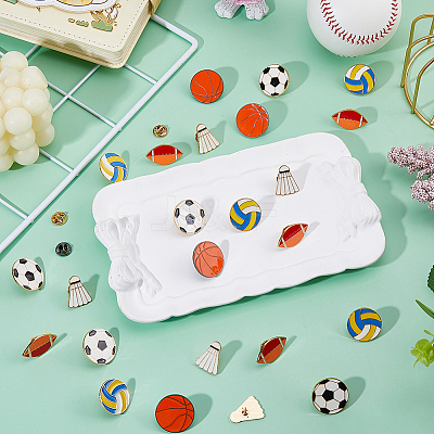 25Pcs 5 Styles Sport Enamel Broochs JEWB-FH0002-70-1