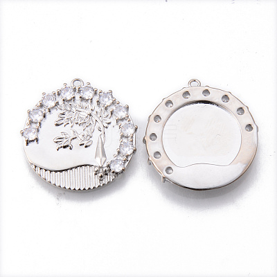 Brass Micro Pave Clear Cubic Zirconia Pendants KK-N232-172P-NF-1