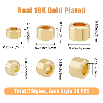 90Pcs 3 Style Rack Plating Brass Beads KK-HY0001-72-1