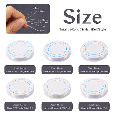6 Rolls 6 Styles Elastic Crystal Thread EW-TA0001-03-1
