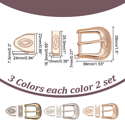 6 Sets 3 Colors Belt Alloy Buckle Sets FIND-WR0011-10-1