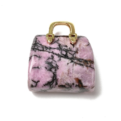 Natural Rhodonite Brass Pendants KK-E274-01G-21-1