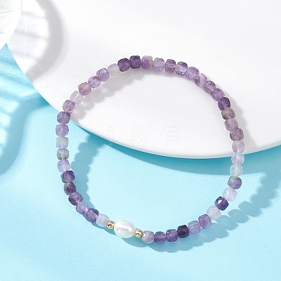 Natural Mixed Gemstone Cube Beads Stretch Bracelets for Women BJEW-JB13179-1
