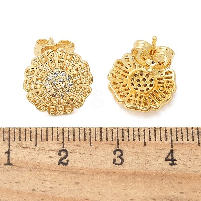 Brass Micro Pave Clear Cubic Zirconia Stud Earrings EJEW-D305-04G-1