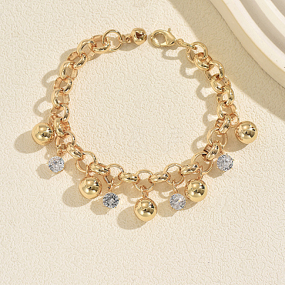 Vintage Iron Pave Clear Cubic Zirconia Round Ball Charm Bracelets for Women WQ0011-1