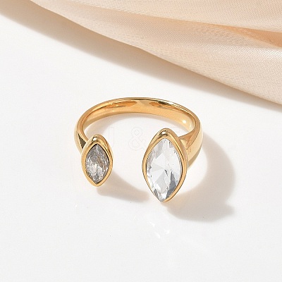 304 Stainless Steel Pave Clear Cubic Zirconia Cuff Open Rings for Women RJEW-F207-03D-G-1