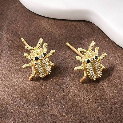 Brass Micro Pave Clear Cubic Zirconia Stud Earrings EJEW-F400-03D-G-1