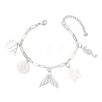 Ocean Theme 304 Stainless Steel Charm Bracelets BJEW-JB12218-03-1