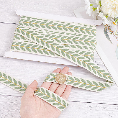10.5~11 Yards Polyester Embroidery Leaf Ribbons OCOR-GO0001-10-1