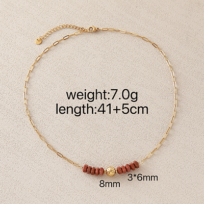 Synthetic Goldstone Hexagon Heishi Beads & 304 Stainless Steel Paperclip Chain Necklace & Bracelets for Women SG1071-3-1