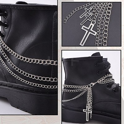 2Pcs Aloy 3-Layer Cross Charm Anklets for Women AJEW-SP0001-96-1