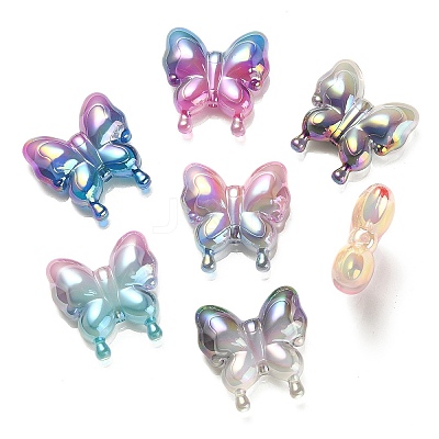 UV Plating Rainbow Iridescent Acrylic Beads X-OACR-G012-09-1