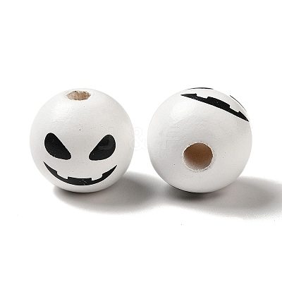 Printed Round Wood European Beads WOOD-M006-02-1