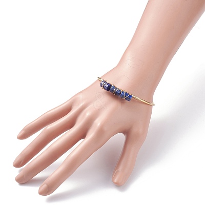 Natural Mixed Stone Beads Wrapped Cuff Bangle BJEW-JB07471-1