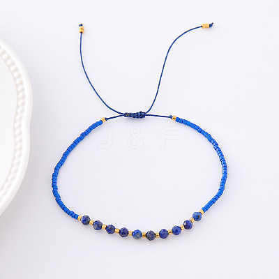 2mm Faceted Natural Blue Spot Jasper Beaded Braided Adjustable Bracelets for Women PF2854-8-1