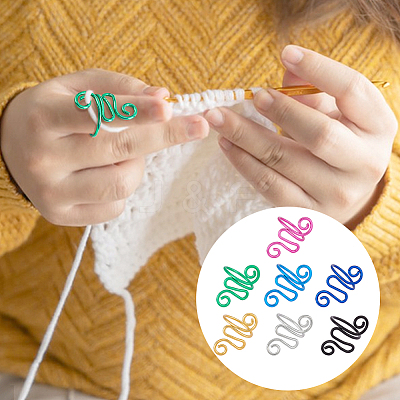 7Pcs 7 Colors Iron Yarn Guide Finger Holders AJEW-PH0011-76-1