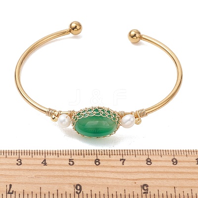 Wire Wrapped Natural Agate Cuff Bangles BJEW-TA00742-01-1