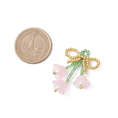 Glass Seed Beaded Bowknot with Flower Pendants PALLOY-MZ01129-02-1