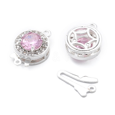 Flat Round Brass Micro Pave Cubic Zirconia Box Clasps KK-B125-15B-03S-1